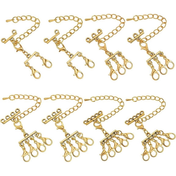 8 Pcs 4 Styles Multi Strand Clasps with Lobster Clasps 2/3/4/5 Loops Alloy Necklace Bracelet Layering Clasps Gold Layered Clasps Connector for Bracelet Necklace Jewelry 91~100mm