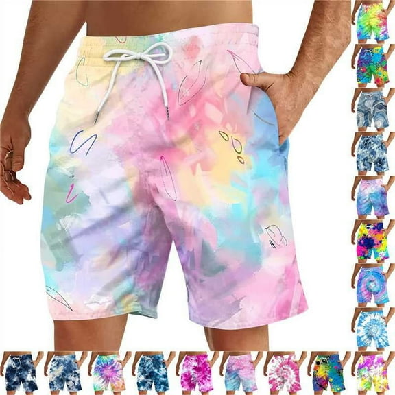 DDAPJ pyju Men's Swim Trunks Quick Dry Beach Shorts Drawstring Waist Board Shorts with Pockets on Sale Multicolor L