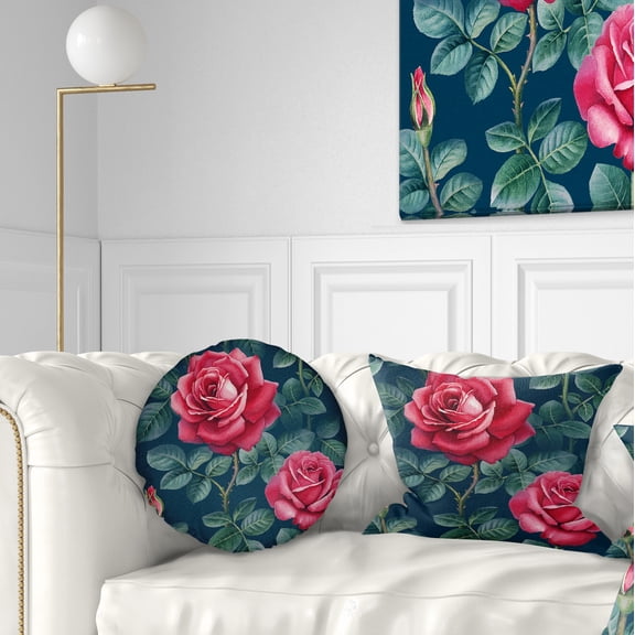 Designart Rose Illustration Watercolor - Floral Throw Pillow - 12x20