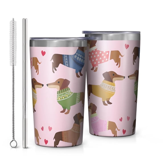 Colorful Funny Dachshund 10oz Tumblers Stainless Steel Tumbler with Lid and Straw,Vacuum Insulated Double Wall Travel Tumbler Cups with Cleaning Brush for Coffee, Tea