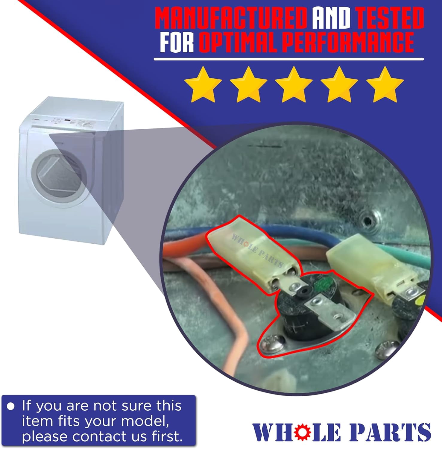 Whole Parts Dryer High Limit Thermostat Part # 00422177/422177 - Replacement & Compatible With Some Bosch Dryers - Replaces AP3760304, 1105525 - Non-OEM Appliance Parts & Accessories - 2 Yr Warranty