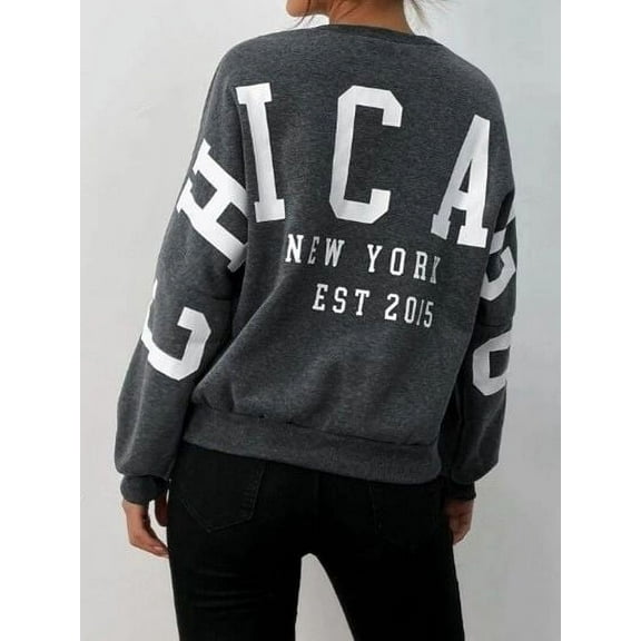 Letter Graphic Pullover-Gray