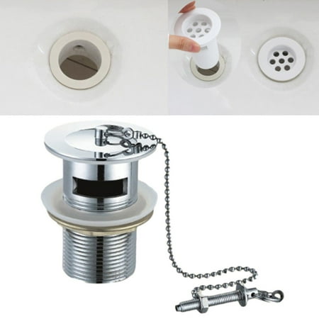 

Metal Bathroom Sink Plug and Chain Basin Sink Waste Slotted Drain Plug Hole