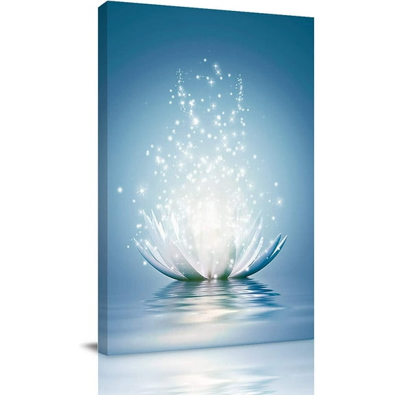Blue Lotus Flower Canvas Wall Art Decor for Bedroom Bathroom Meditation Abstract Picture Print Painting,Framed Artwork for Living Room,Office 12"Wx18"L
