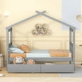 thumbnail image 2 of Yoneston Kids Twin Size Wooden House Bed with Drawers Storage, Grey, 2 of 7