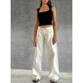 thumbnail image 6 of Women Y2k Low Rise Baggy Jeans Loose Fit Boyfriend Straight Wide Leg Jeans Trendy Stretch Long Denim Pants White M, 6 of 8