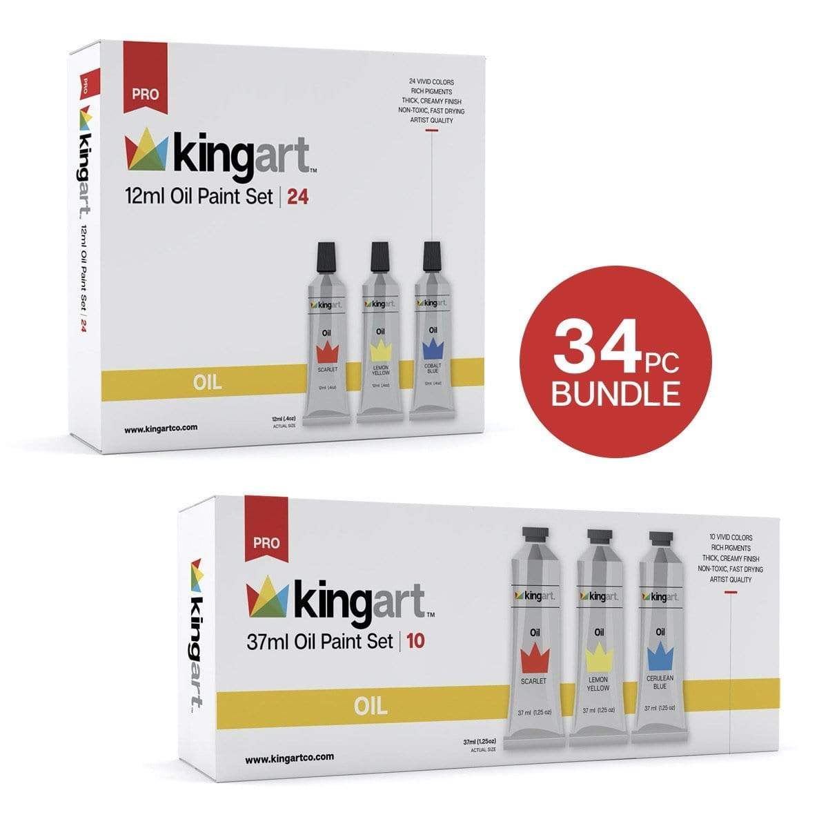 KINGART® Value Pack Bundle, Pro Artist Oil Paint, 34 PC