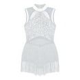 thumbnail image 5 of inhzoy Kids Girls Sequins Halter Neck Jazz Latin Tassel Dance Dress Mesh Patchwork Leotard Dress White 6, 5 of 6