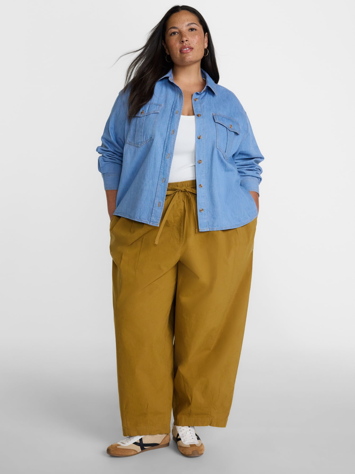 Terra & Sky Women's Plus Cropped Barrel Drawstring Pants, Sizes- 0X-5X