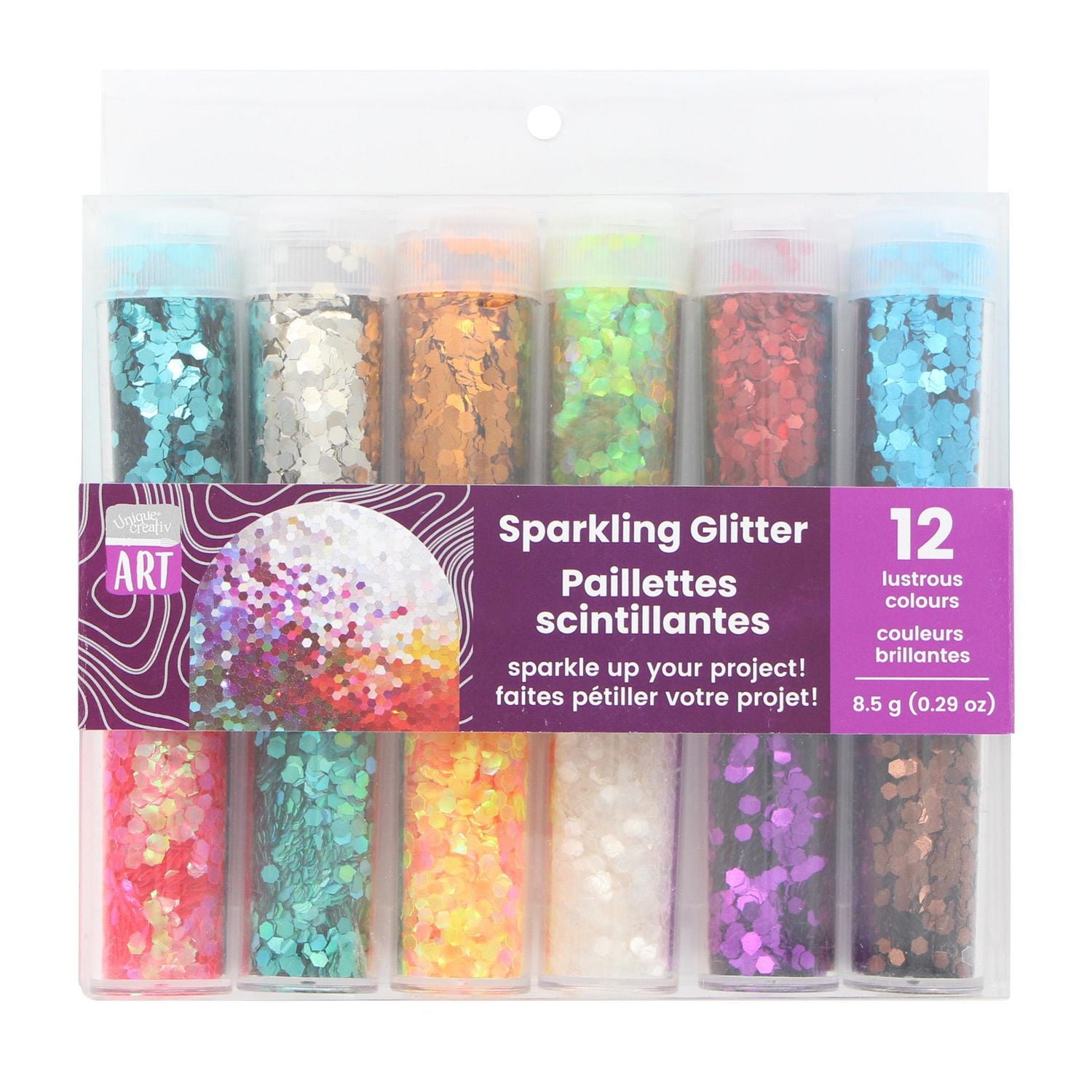 UNIQUE CREATIVE ART Sparkling Glitter set, 12 colours, Vibrant, DIY, Crafts
