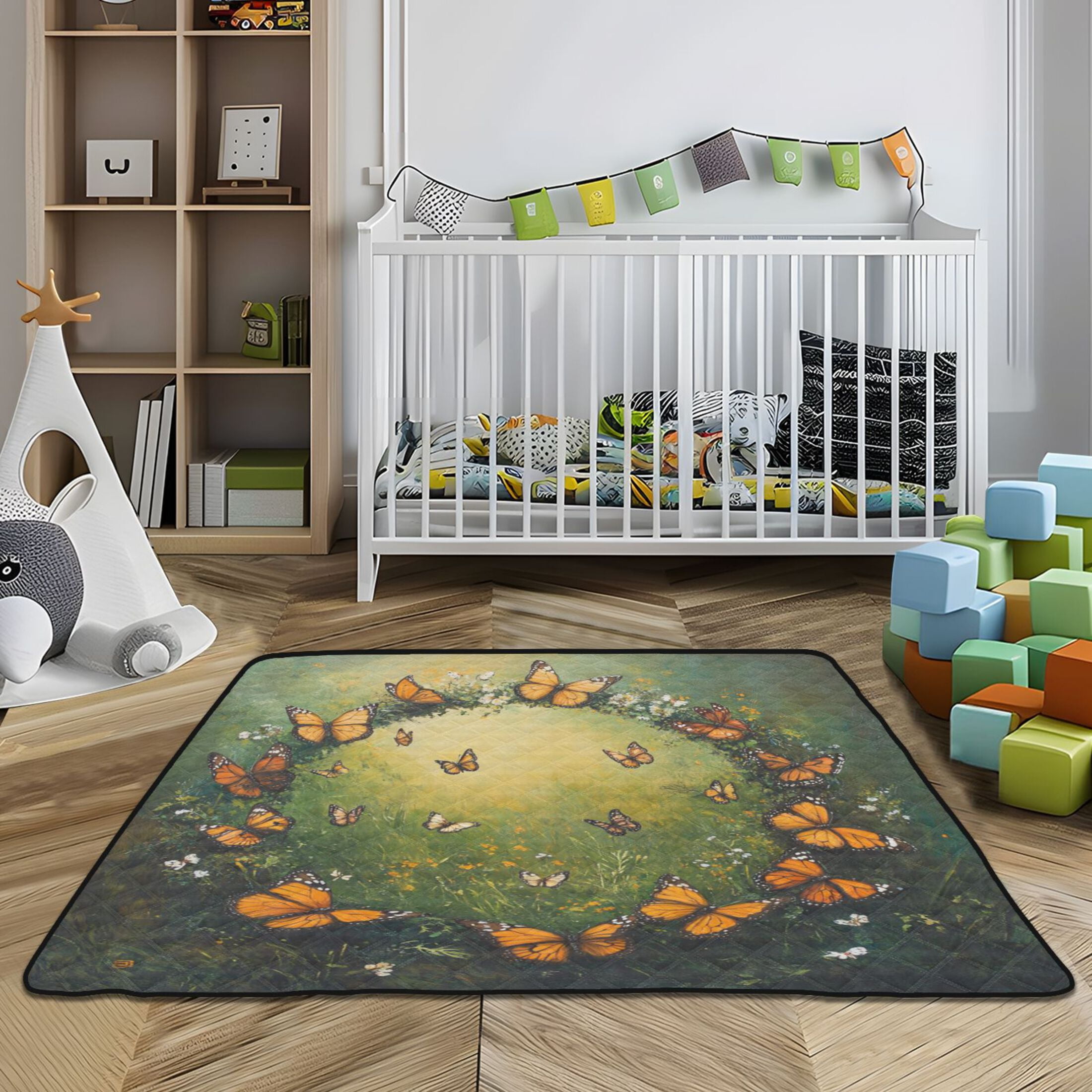 WOBOGO Orange and Black Butterfly Baby Playmats Extra Large Waterproof Rollable Activity Pads for Toddlers 50×50inch