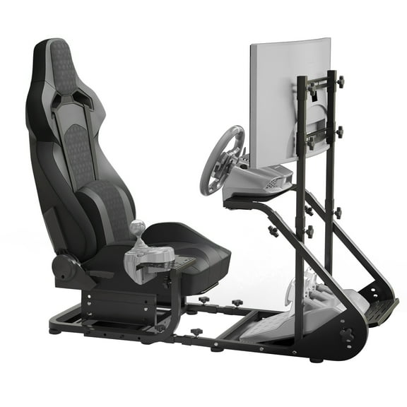 POVANLI Enhanced and Stable Racing Simulator Cockpit and Seat, Adjustable Driving Simulators Compatible with Fanatec, PXN, Thrustmaster and Logitech, Excluding Monitor, Handbrake and Pedals (Black)