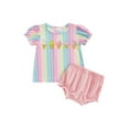 thumbnail image 2 of Musuos Toddler Girl Summer Outfit 12 18 24M 3T Rainbow Stripe Ice Cream Cone Print Short Sleeve T-Shirts Tops and Shorts 2Pcs Clothes Set, 2 of 10