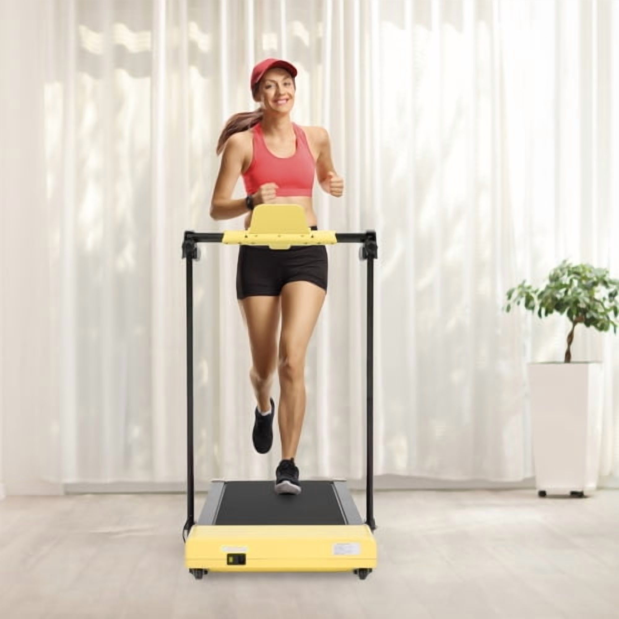 Hi-Treadmill,1-YEAR-WARRANTY,300 LBS,2 in 1,Foldable,with LED Display,Walking & Running Treadmills for Home(Yellow)
