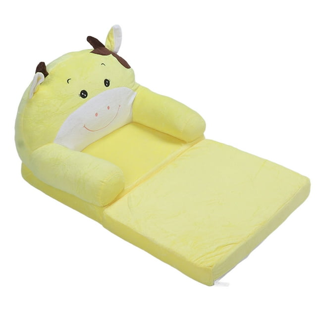Children Couch, Cartoon Foldable Kids Sofa Children 2 In 1 Flip Open Couch Children Couch Backrest Armchair Bed Yellow Cow
