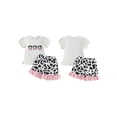 thumbnail image 2 of BemeyourBBs 2Pcs Toddler Baby Girls Cowgirl Outfits Western Baby Girl Summer Clothes Puff Short Sleeve Cow Bow Strawberry Embroidery T Shirt Tops and Ruffle Shorts Set, 2 of 8