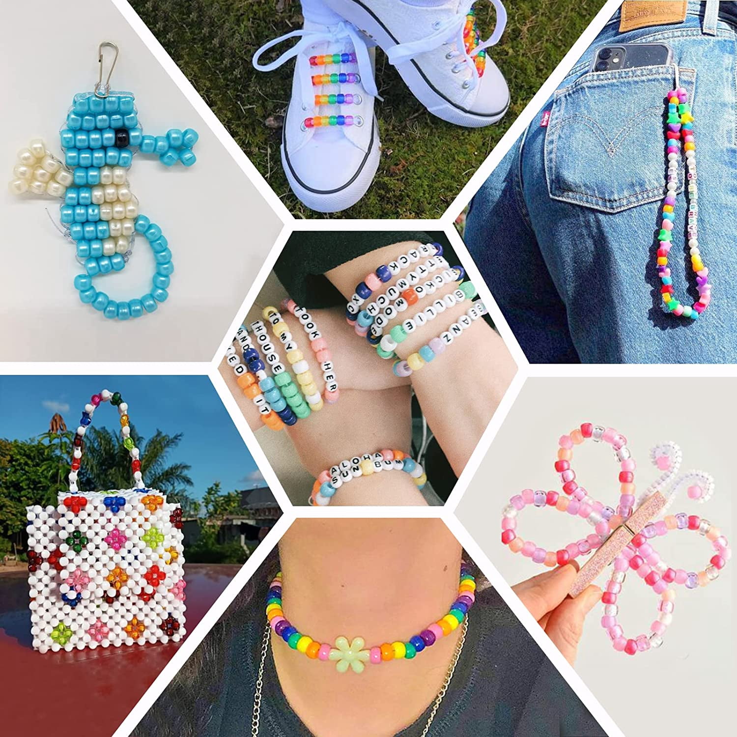 4000pcs Kandi Pony Beads Kit, Rainbow & Letter Beads with Elastic String