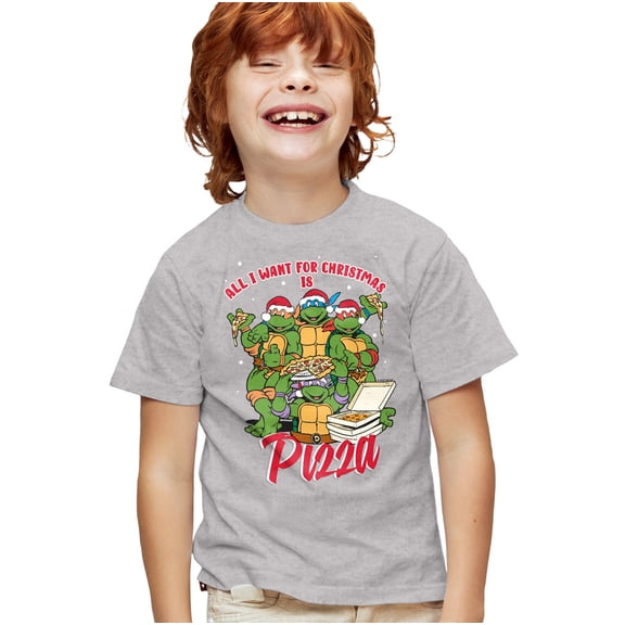 Teenage Mutant Ninja Turtles Christmas Pizza Kids T Shirt for Youth Boys and Girls, Athletic Heather, X-Small