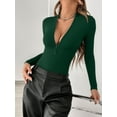 thumbnail image 3 of MOYIKO Mock Turtle Neck Zip Up Long Sleeve Bodysuit Deep V Sexy Womens Tops (Deep Green,XX-Large), 3 of 7
