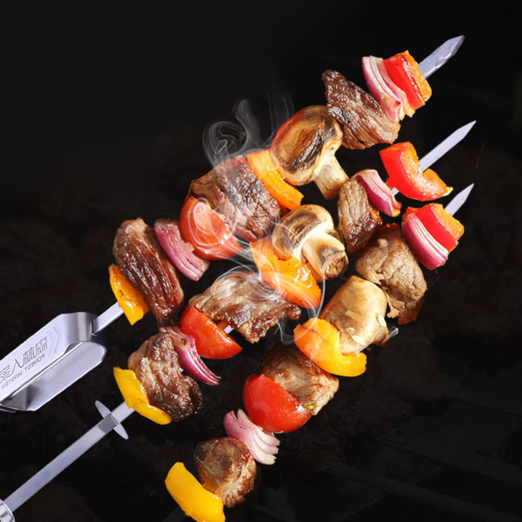 6x METAL BBQ BARBECUE SKEWERS STICKS WOODEN HANDLES COOKING GRILL FRYING KEBAB 