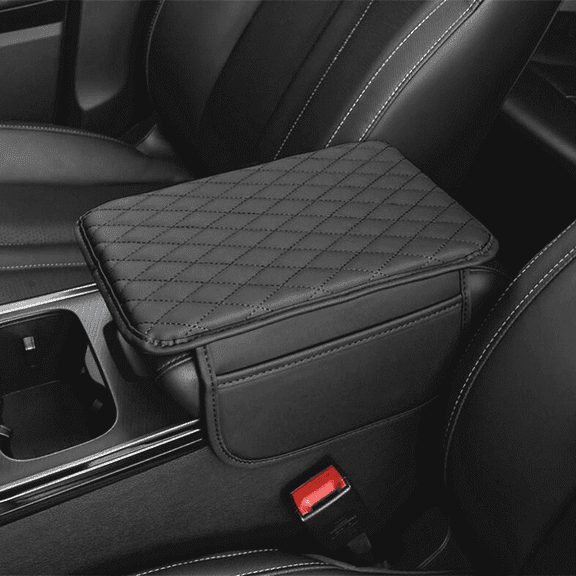Premium PU Leather Car Center Console Armrest Cover Pad - Universal Fit, Black, Anti-Scratch & Easy Clean for Interior Protection