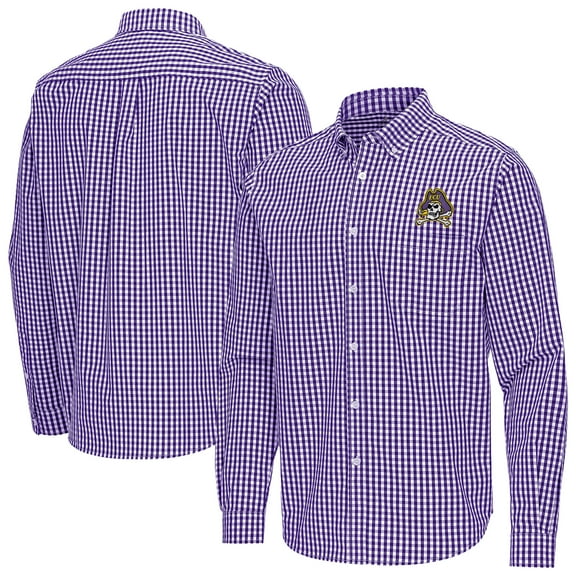 Men's Antigua Purple ECU Pirates Ellis Woven Tri-Blend Long Sleeve Button-Down Shirt