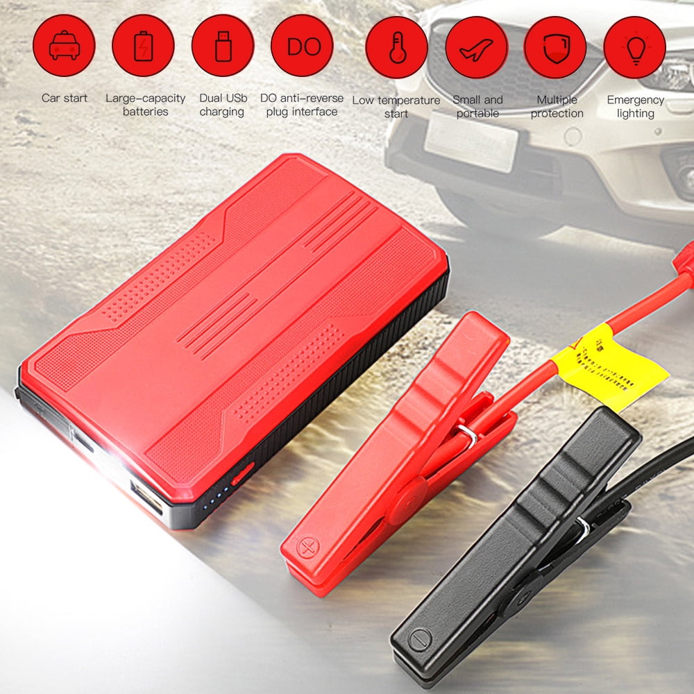 400A Peak 12V Car Jump Starter, 4800mAh Portable Battery Booster Pack with USB Charging Port, LED Flashlight, Emergency Power Bank for Gas Vehicles, Red