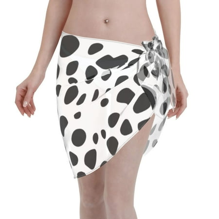 Womens Cow Spots Coverups Beach Short Sarong Sheer Chiffon Cover Up Bikini Wraps