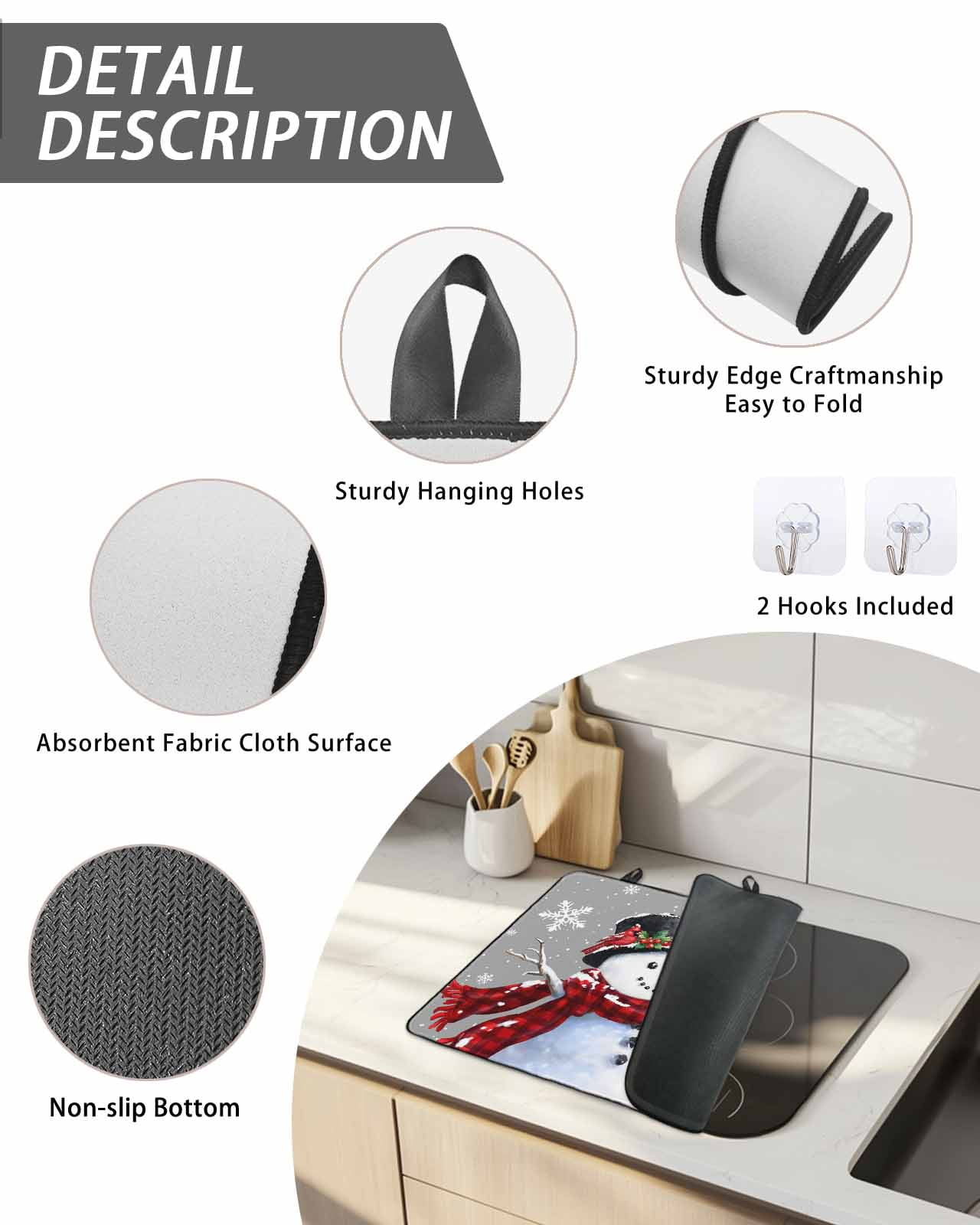 Stove Top Covers for Electric Stove, Gray Christmas Kitchen Glass Ceramic Electric Cooktop Covers 24"x21", Snowflake Snowman Xmas Birds Berry HeatResistant Oven/Countertop/Dishwasher/Sink Protector