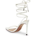 thumbnail image 2 of Steve Madden Flamin White Ankle Tie Lace Wrap Around Stiletto Open Toe Sandals (6, WHITE), 2 of 6