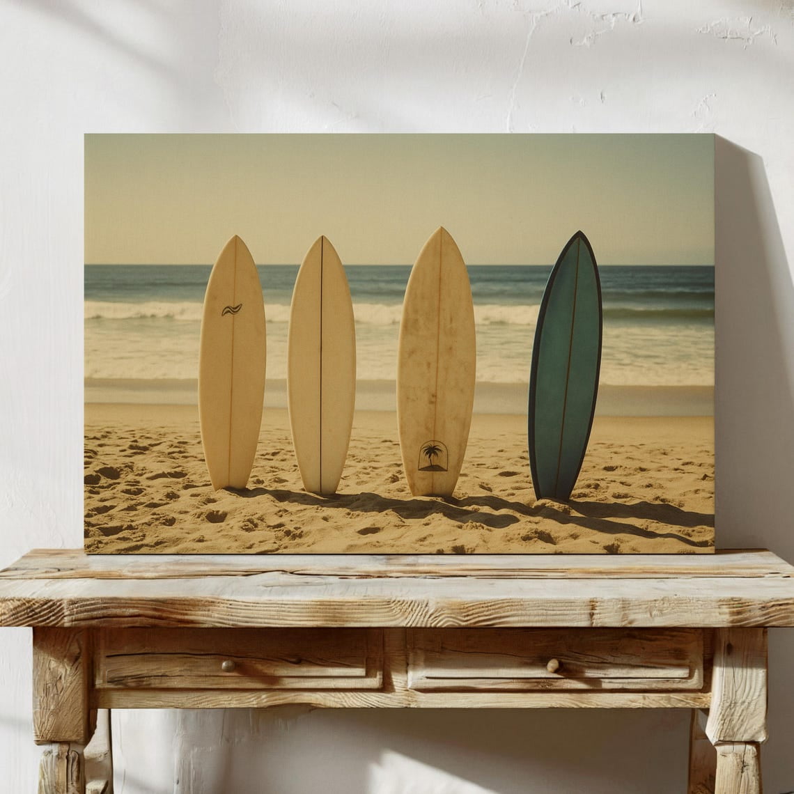 Vintage Surfboards On Beach – Retro California Coastal Wall Art With Ocean Waves And Sand Wall Art Modern Wall Decor 12x18 UNFRAMED