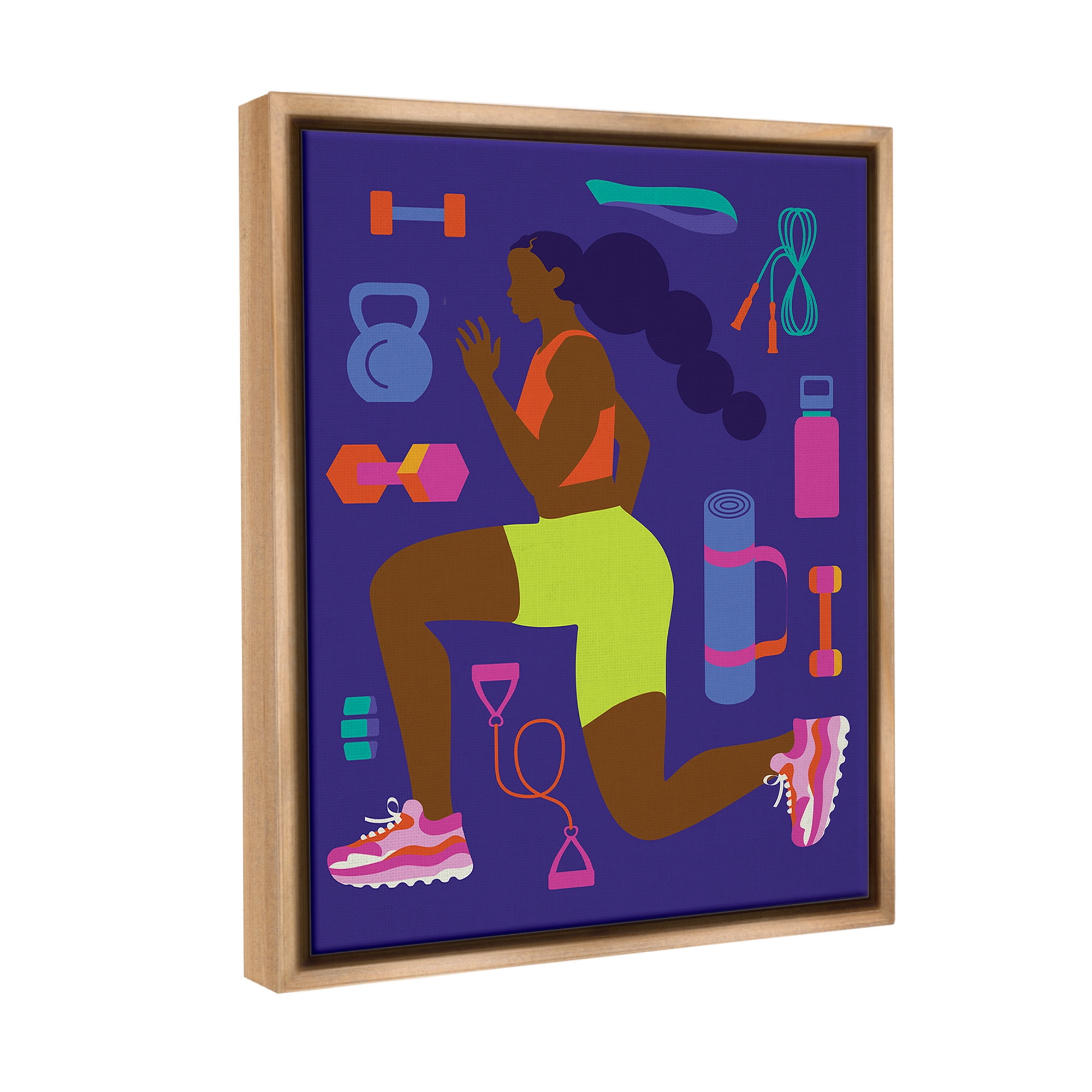 Stupell Industries Inspiring Woman & Workout Sports Painting Brown Floater Framed Canvas Art Print Wall Art, 25 x 31