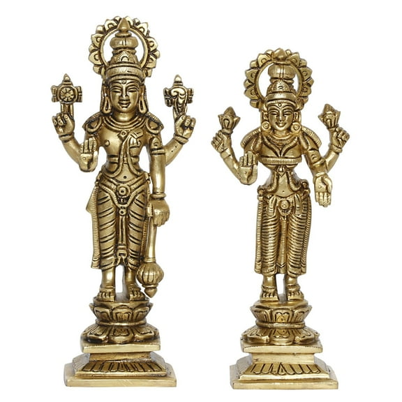 Brass World Brass Laxmi Vishnu Idol Gold Color Height 8 Inch