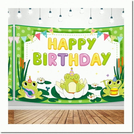 Image of Hoppy Birthday Bash - Green Cartoon Animals Frog Party Decorations & Photography Backdrop for Girls & Boys