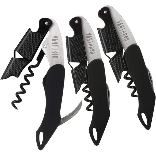 Set de 3 Sacacorchos Vintorio Profesional para Camareros con Abrebotellas