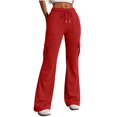thumbnail image 4 of Endives Women's Cargo Pants High Waist Flare Pants Casual Trousers with Multi Pockets Elastic Drawstring Waist Solid Color Work Pants for Women, 4 of 6