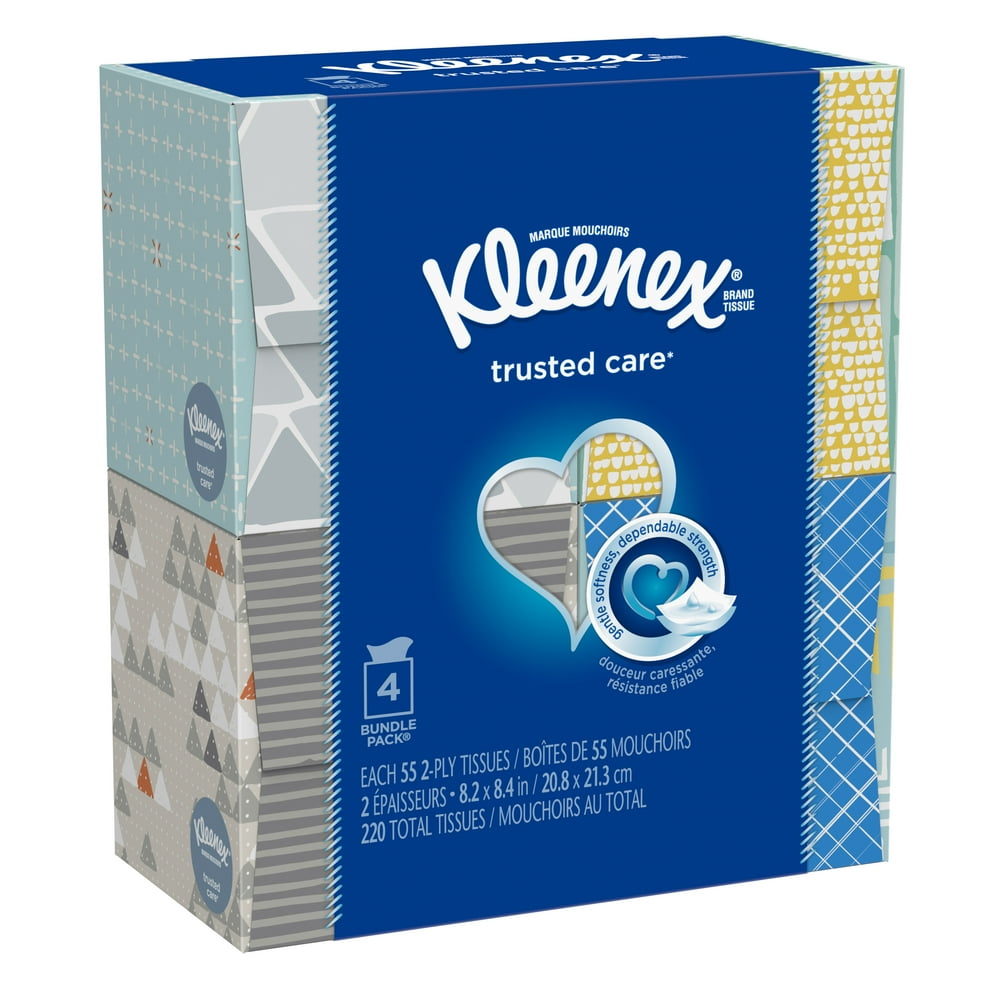 Kleenex Everyday Facial Tissues, 4 Cube Boxes (220 Total Tissues