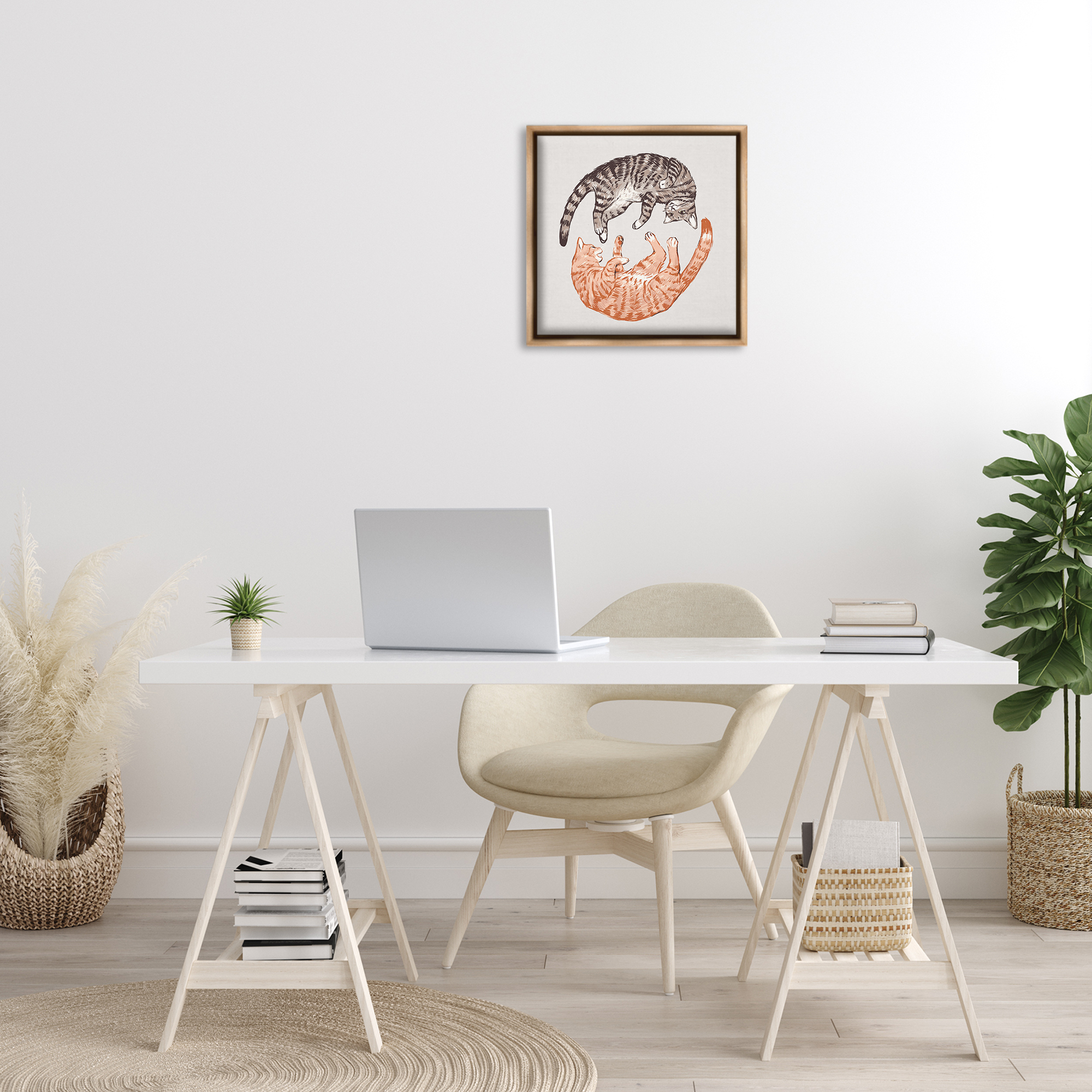 Stupell Industries Tabby Cats Duo Animals & Insects Painting Brown Floater Framed Canvas Art Print Wall Art, 18 x 18