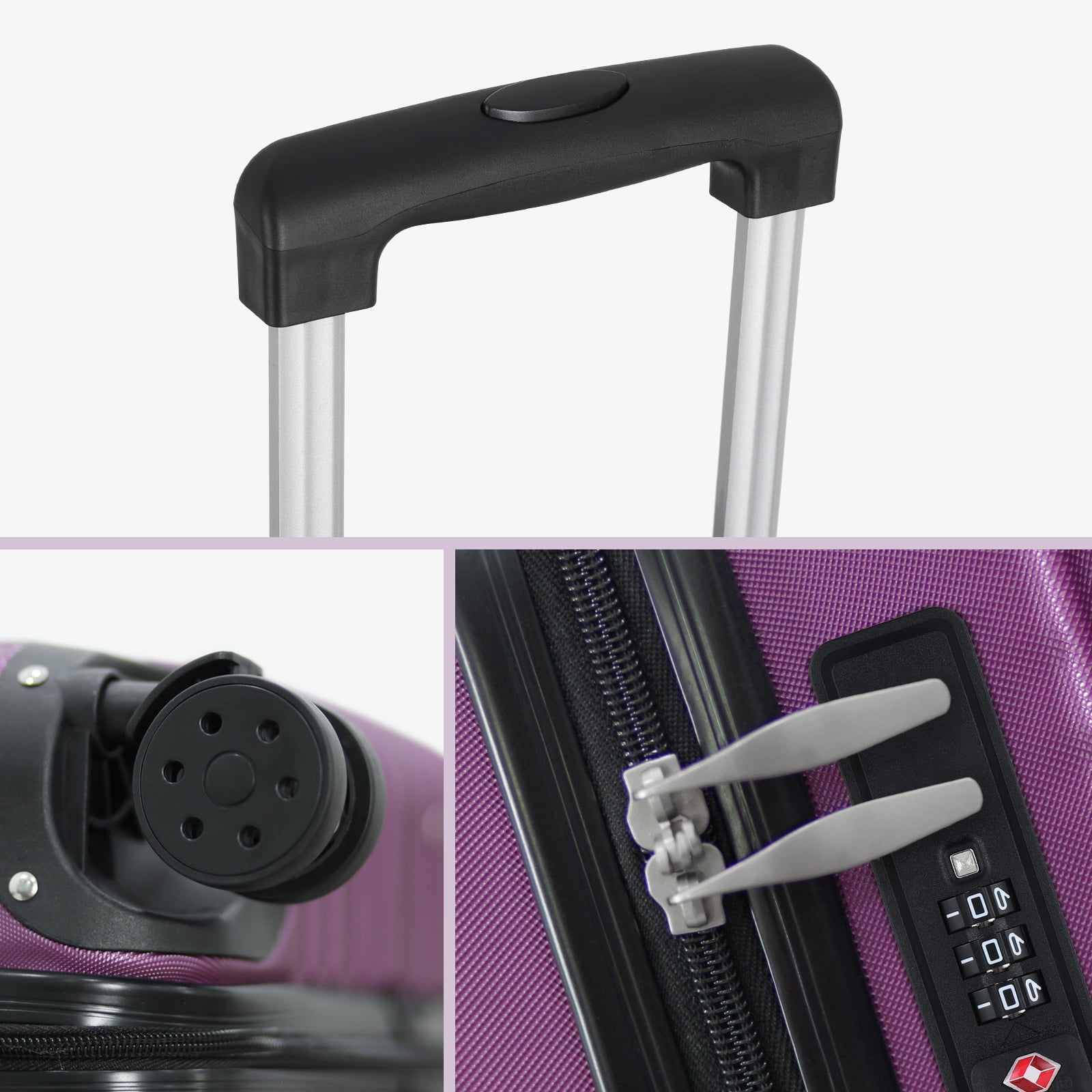 Luggage 3-Pieces Set ABS Durable Suitcase Megenta 20"24"28"