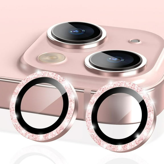 for iPhone 15 Plus/ iPhone 15 Camera Lens Protector, Individual Bling Glitter Metal Ring Tempered Glass Camera Screen Protector for iPhone 15 Accessories, Anti Scratch Case Friendly (Glitter Pink)