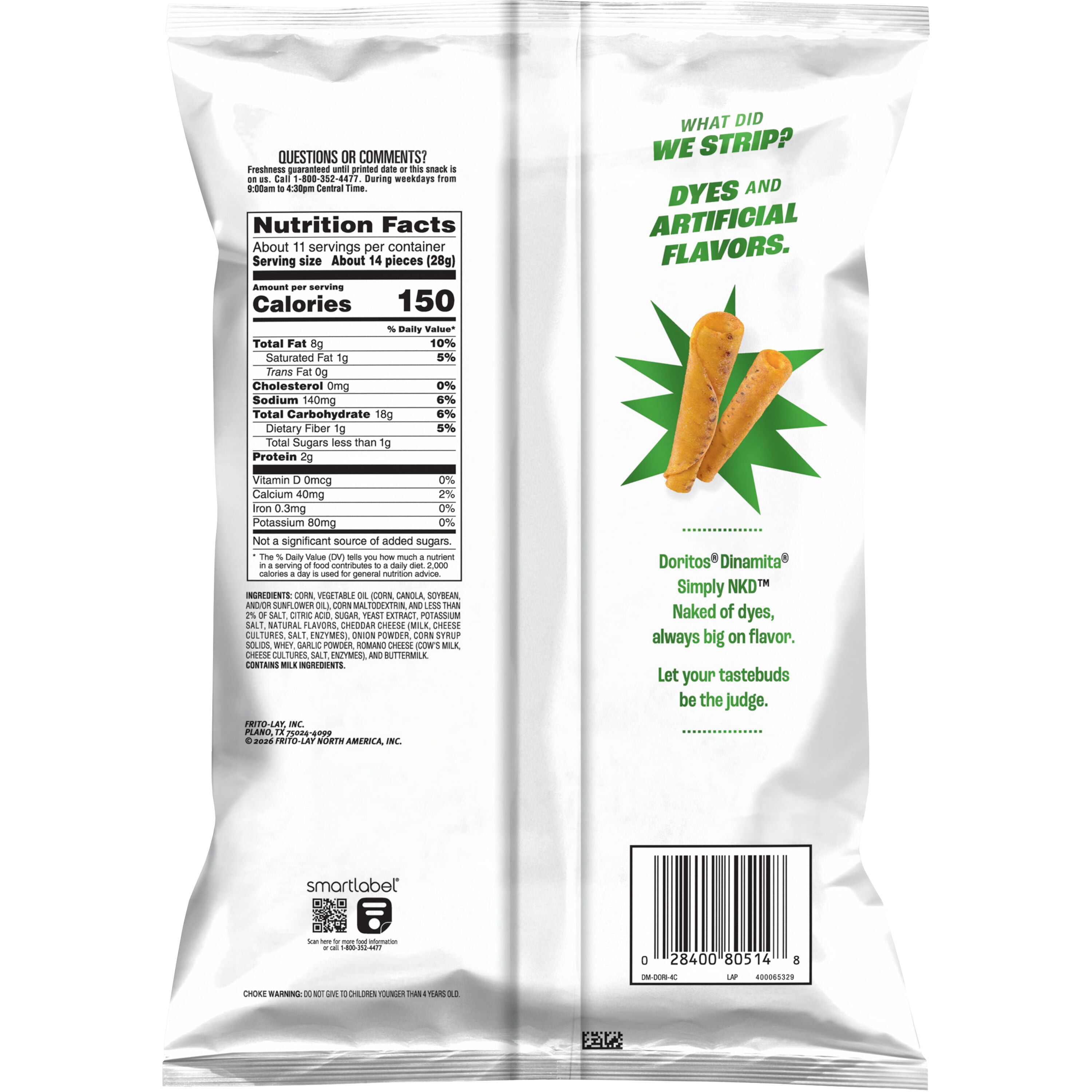 Doritos Dinamita Simply NKD Rolled Chile Limon Tortilla Chips, 10.75 oz