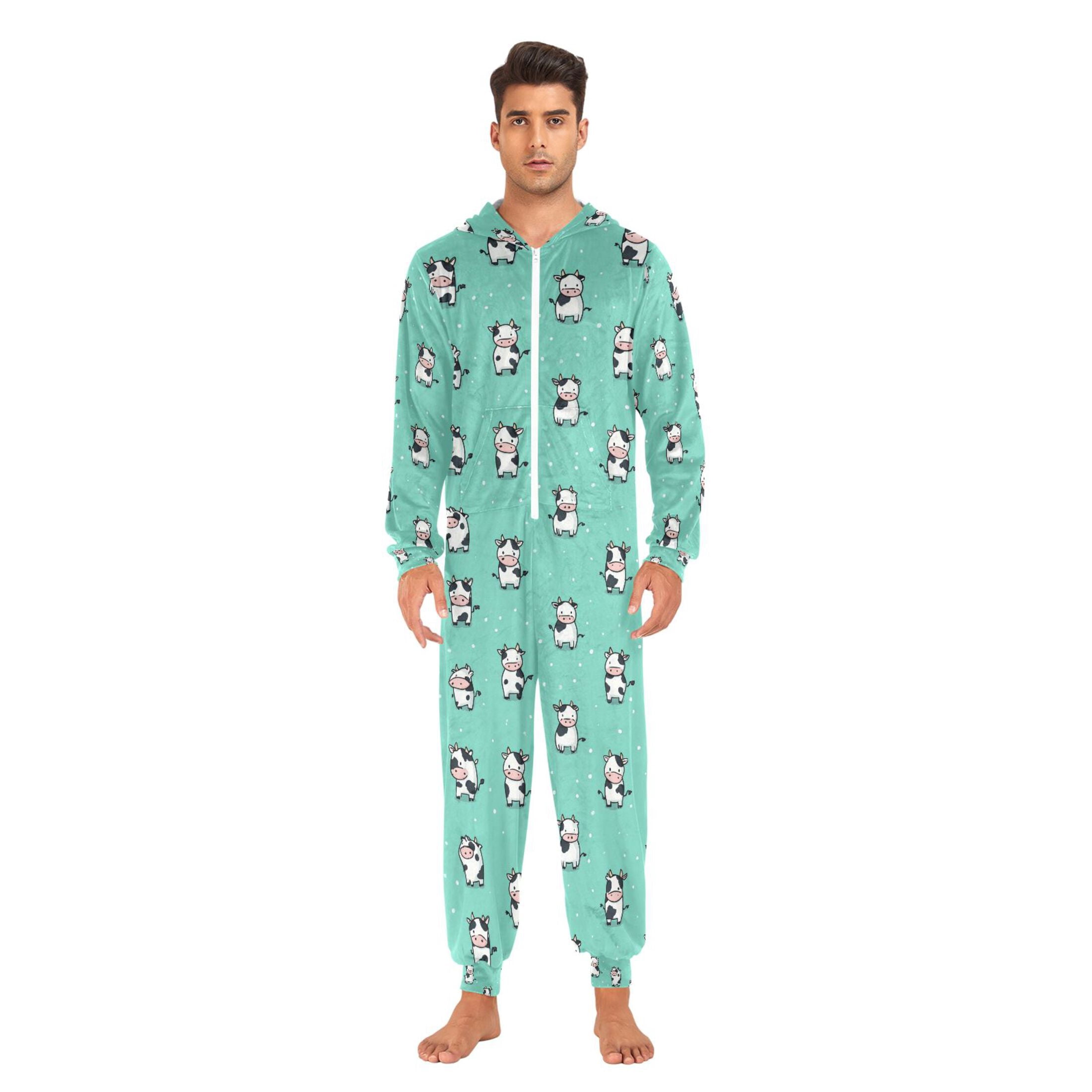 Adult Christmas Onesie Cute Cow Adult Zipper One-Piece Pajamas Unisex Pajamas with Pockets