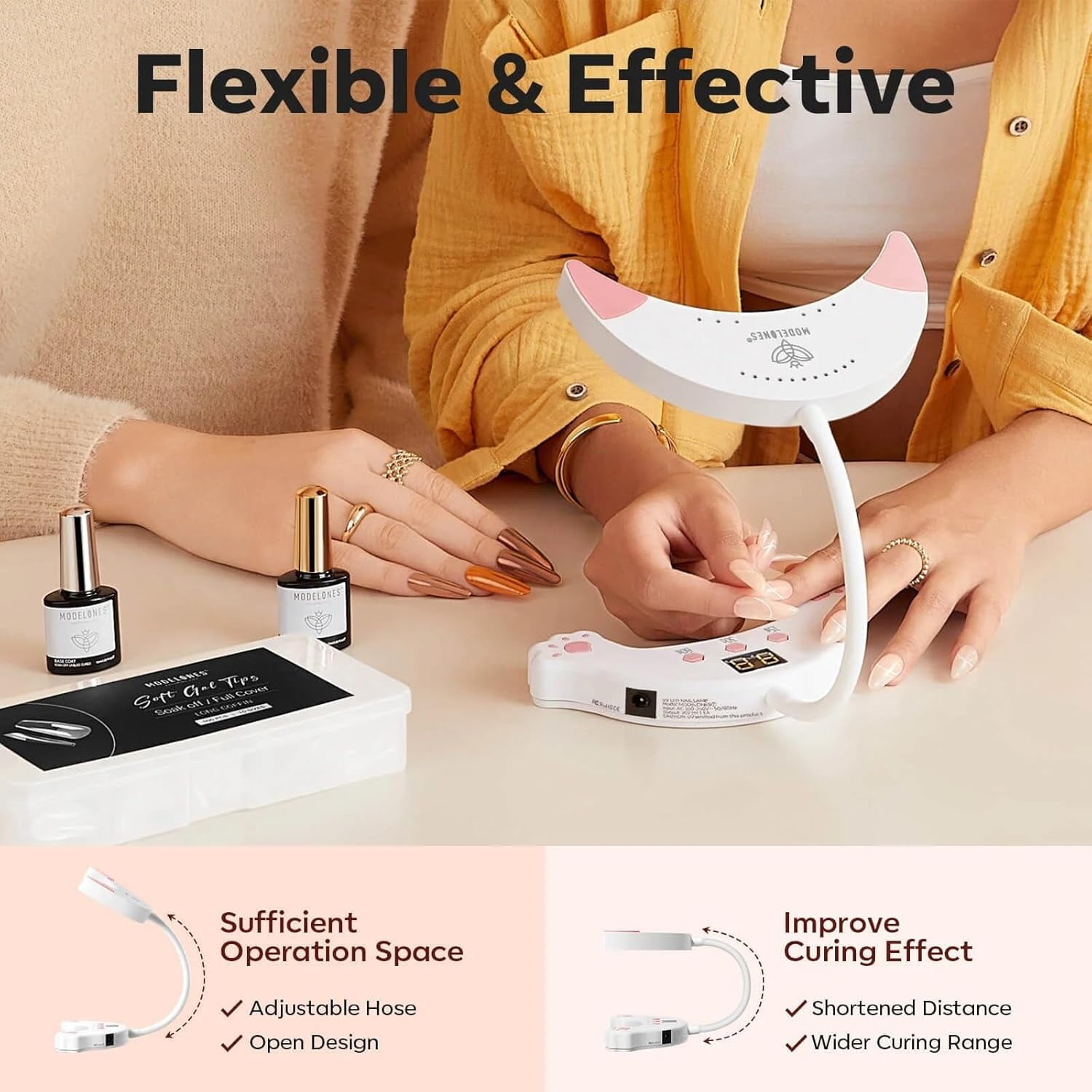modelones UV LED Nail Lamp, Gooseneck UV Light for Gel Nails, 48 W Nail Light for Gel Nail Polish with 3 Timers and LCD Display, LED Nail Lamp for Fast Curing