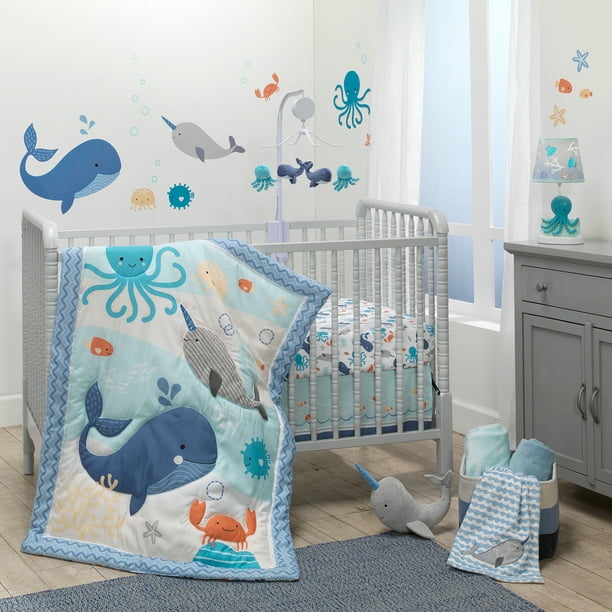 Bedtime Originals Whales Tales 3 Piece, Blue And Gray Crib Bedding Sets