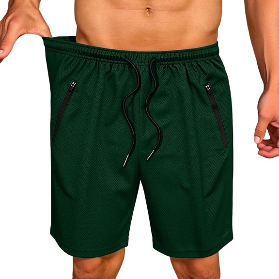 JSheng Mens Mesh Athletic Shorts Quick Dry Running Basketball Shorts with Zipper Pockets and Drawstring Waist for Gym Workout A-Army Green L