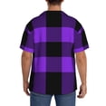 thumbnail image 5 of Naloa Purple Buffalo Plaid Men's Loose Fit Cuban Collar Short-Sleeve Shirt with Button-down and Chest Pocket for Everyday Wear Outings - 3X-Large, 5 of 7