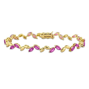 Miabella 9-1/2ct TGW Created Pink Sapphire Leaf Bracelet in Yellow Plated Sterling Silver - 7.75 in
