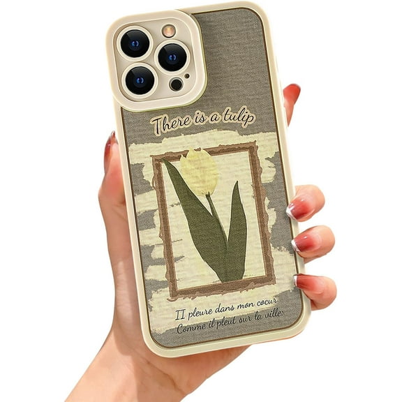 Compatible with iPhone 13 Pro Max Case Thin for Women Girls,Cute Retro Tulip Floral Flower Pattern with Soft Flexible Silicone Case Anti-Scratch Shockproof Smooth Case for iPhone 13 Pro Max