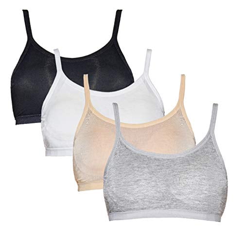 VeaRin Girl's Adjustable Straps Seamless Cami Bra with Padding,Lined  Training Bra for Girls (4 Pack - Neutral Colors, M:12-14)