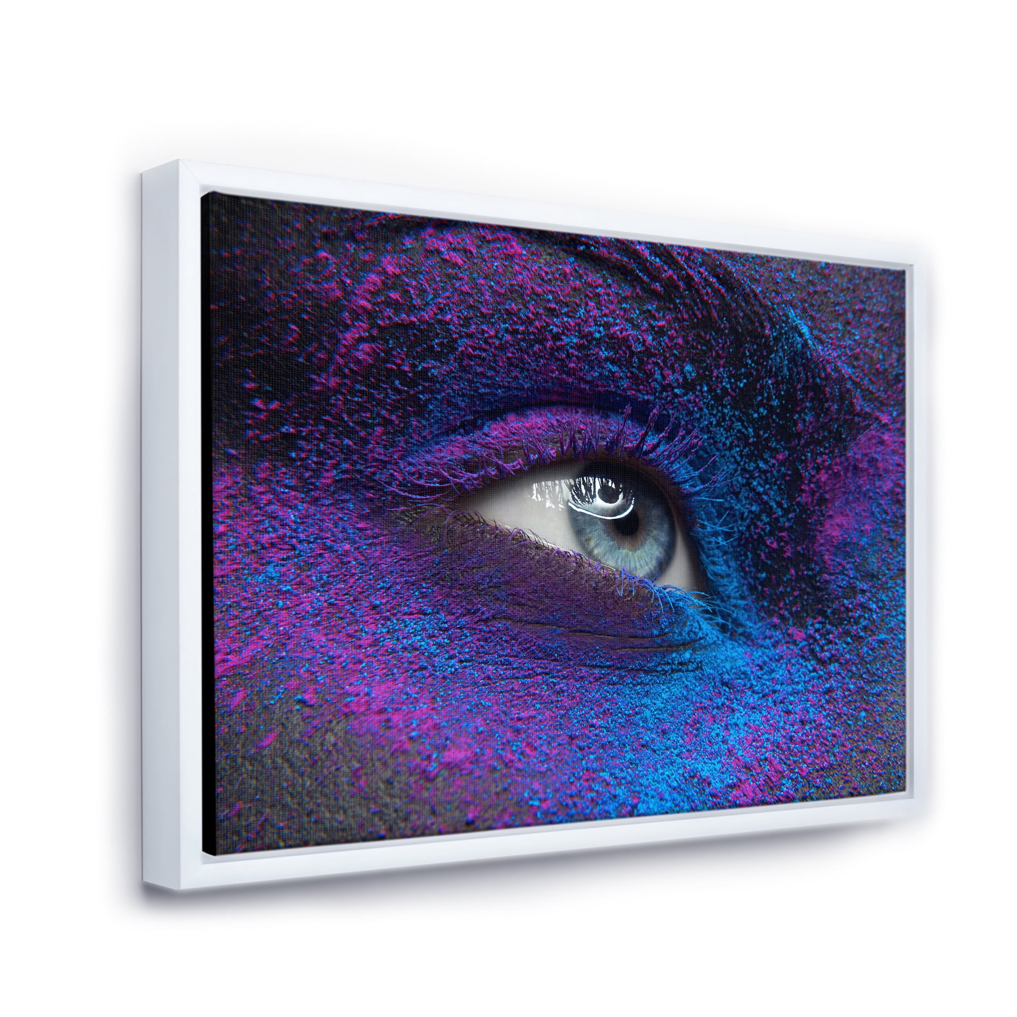 Designart 'Woman Eye With Dry Paint Dust Pigment On Face' Modern Framed Canvas Wall Art Print